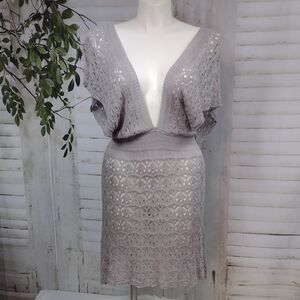 SHEIN Elegant Knit Crochet Gray CoverUp Dress Size 2XL